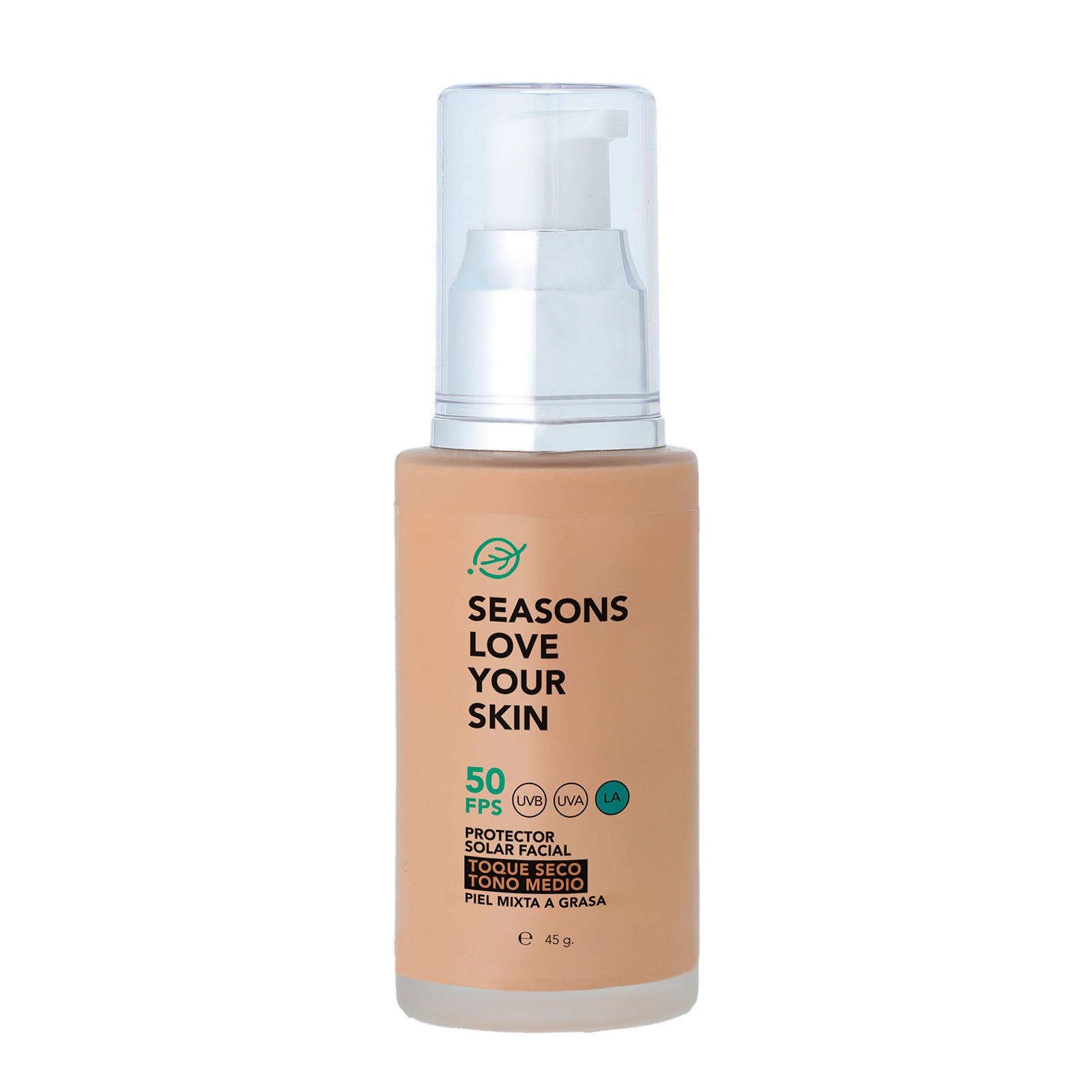 Seasons Love Your Skin Protector Solar con Color Toque Seco Tono Medio: Protección Avanzada contra UVA, UVB y Luz Azul Tono Claro Fps50 45 g