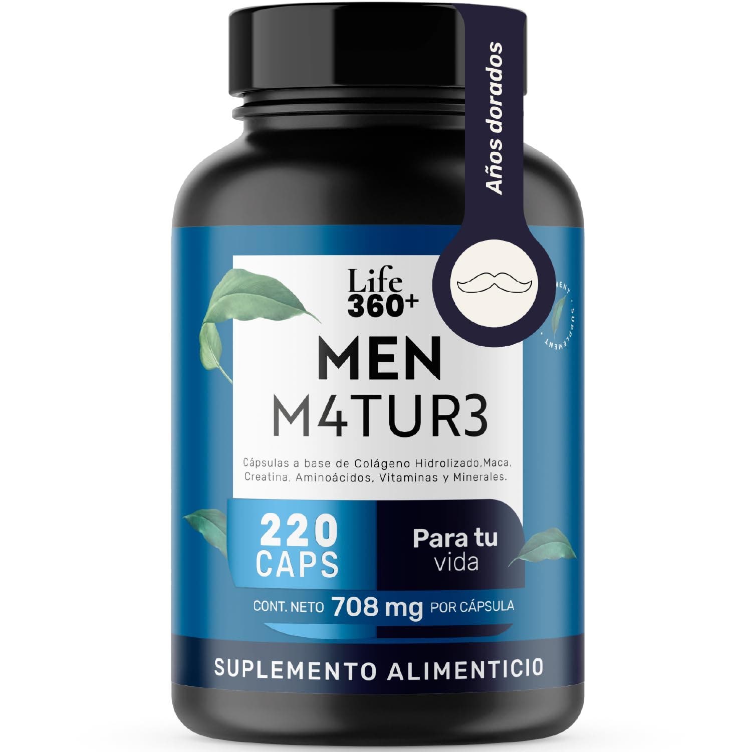 LIFE 360+ Men M4TUR3 | Colágeno, Maca, Creatina, Aminoácidos | 220 Cápsulas
