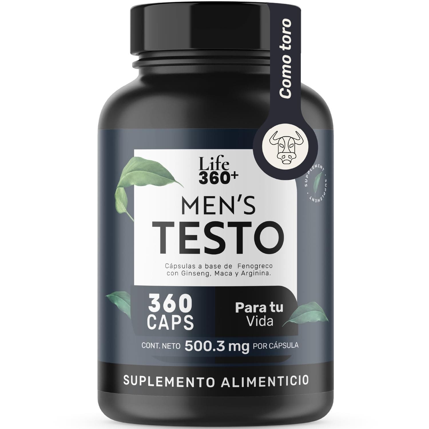 LIFE 360+ Mens Testo | Maca, L-Arginina, Zinc, Magnesio | 360 Cápsulas