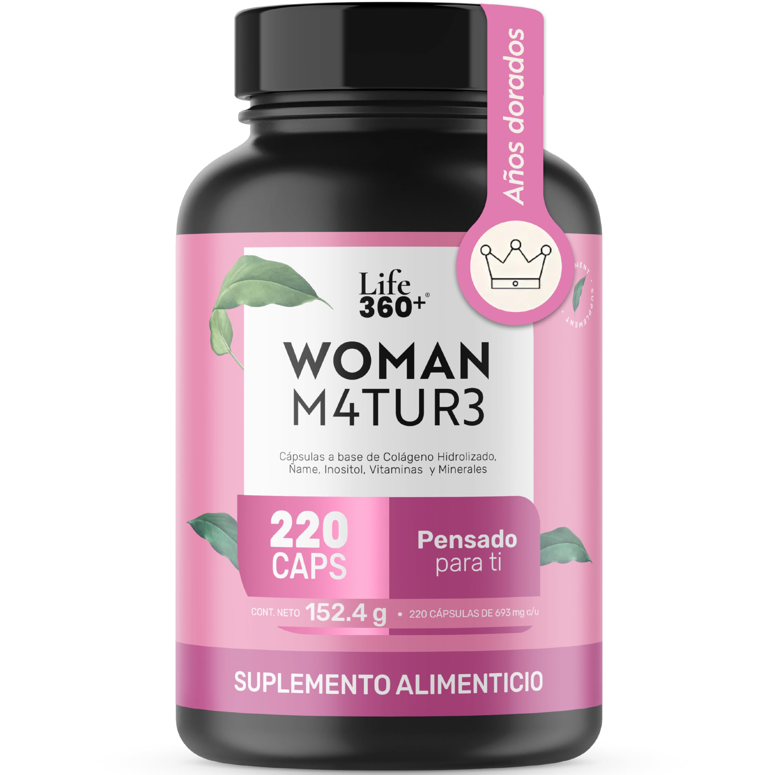 LIFE 360+ Multivitamínico para Mujer | Colágeno, Inositol, Calcio | 220 Cápsulas