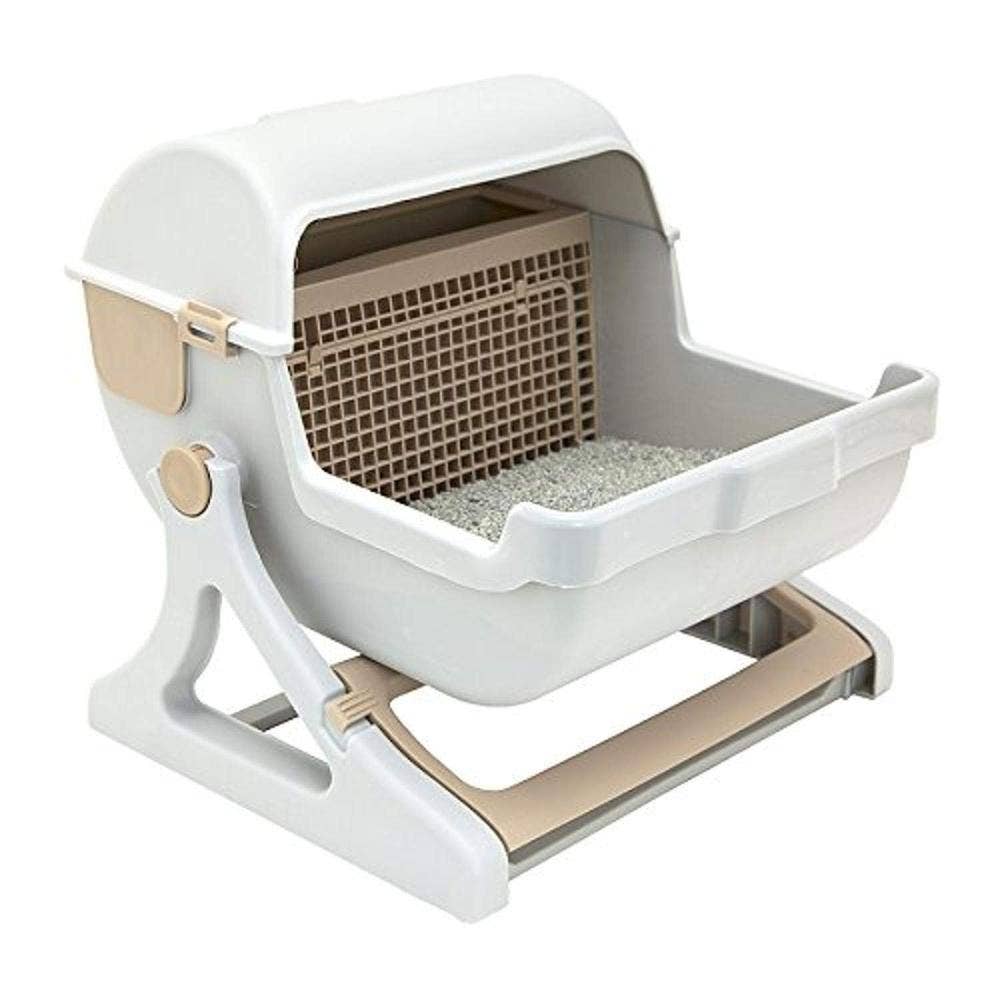 Caja de Arena Semi-Automática Le You Pet Blanca y Marrón Leche con Limpieza Rápida de Lujo para Gato
